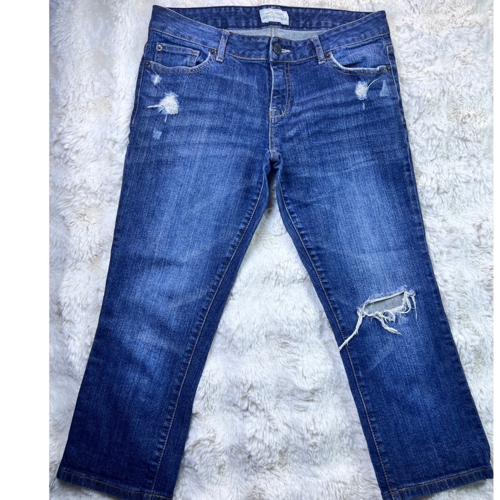 Aeropostale Distressed Medium Wash Straight Leg Jeans Size 7/8 Distressed A39